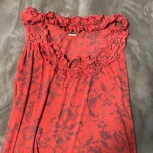 Fun Coral Flow-y Tank with Ruffled Neckline